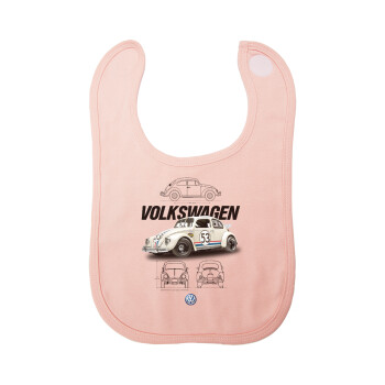 Volkswagen Beetle, Σαλιάρα με Σκρατς ΡΟΖ 100% Organic Cotton (0-18 months)