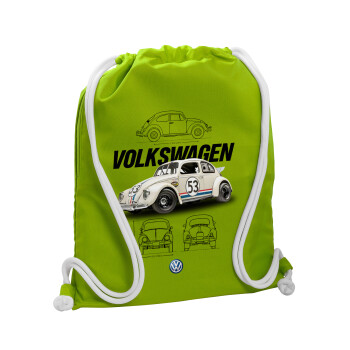 Volkswagen Beetle, Τσάντα πλάτης πουγκί GYMBAG LIME GREEN, με τσέπη (40x48cm) & χονδρά κορδόνια