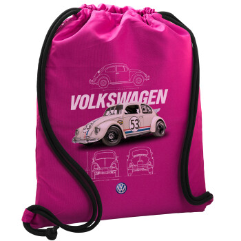 Volkswagen Beetle, Backpack pouch GYMBAG Fuchsia, with pocket (40x48cm) & thick cords