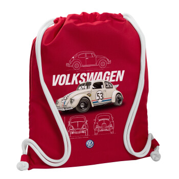 Volkswagen Beetle, Backpack pouch GYMBAG Red, with pocket (40x48cm) & thick cords