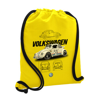 Volkswagen Beetle, Backpack pouch GYMBAG Yellow, with pocket (40x48cm) & thick cords