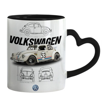 Volkswagen Beetle, Mug heart black handle, ceramic, 330ml