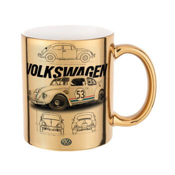 Volkswagen Beetle, Mug ceramic, gold mirror, 330ml