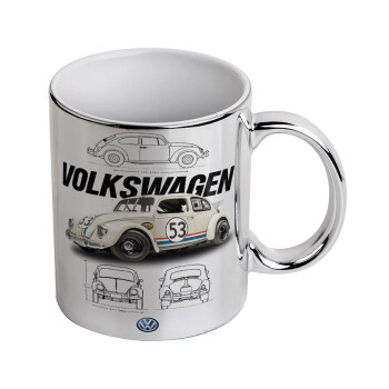 Volkswagen Beetle, Mug ceramic, silver mirror, 330ml