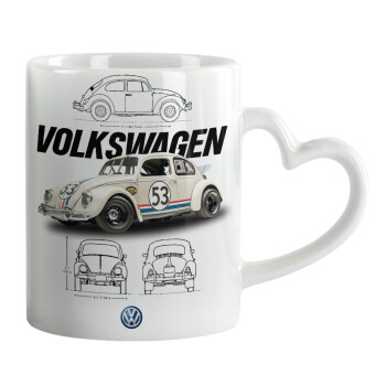 Volkswagen Beetle, Mug heart handle, ceramic, 330ml