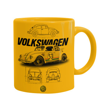 Volkswagen Beetle, Ceramic coffee mug yellow, 330ml