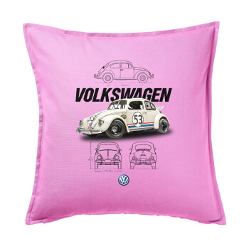 Volkswagen Beetle, Sofa cushion Pink 50x50cm includes filling