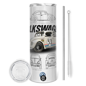 Volkswagen Beetle, Tumbler stainless steel 600ml, with metal straw & cleaning brush