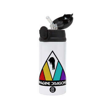 Imagine Dragons, Children's hot water bottle, stainless steel, with safety straw, Black (360ml) BPA-FREE