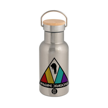 Imagine Dragons, Stainless steel metallic thermos flask, silver with a bamboo lid, double-walled, 350ml.