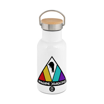 Imagine Dragons, Metallic thermos (Stainless steel) White with wooden lid (bamboo), double-walled, 350ml