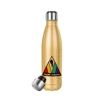 Imagine Dragons, Glitter gold stainless steel thermos bottle, double-walled, 500ml