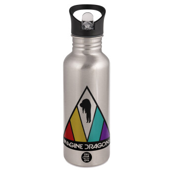 Imagine Dragons, Water bottle Silver with straw, stainless steel 600ml