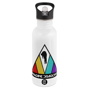 Imagine Dragons, White water bottle with straw, stainless steel 600ml