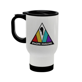 Imagine Dragons, Stainless steel travel mug with lid, double wall white 450ml