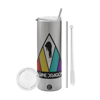 Imagine Dragons, Tumbler stainless steel Silver 600ml, with metal straw & cleaning brush