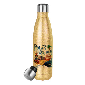 The Polar Express, Glitter gold stainless steel thermos bottle, double-walled, 500ml