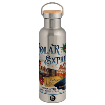 The Polar Express, Stainless steel Silver with wooden lid (bamboo), double wall, 750ml