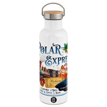 The Polar Express, Stainless steel White with wooden lid (bamboo), double wall, 750ml