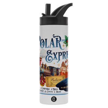 The Polar Express, Metallic thermos bottle with straw & handle, stainless steel (Stainless steel 304), double-walled, 600ml.