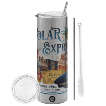 The Polar Express, Tumbler stainless steel Silver 600ml, with metal straw & cleaning brush