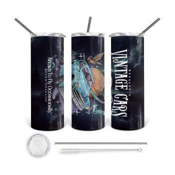 Wizard Flying Car, Harry potter, Tumbler ποτήρι θερμό από ανοξείδωτο ατσάλι 600ml, με μεταλλικό καλαμάκι & βούρτσα καθαρισμού