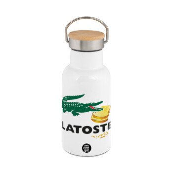 Latoste, Metallic thermos (Stainless steel) White with wooden lid (bamboo), double-walled, 350ml