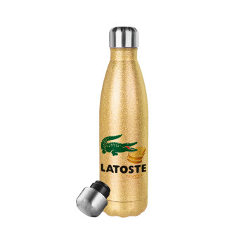 Latoste, Μεταλλικό παγούρι θερμός Glitter χρυσό (Stainless steel), διπλού τοιχώματος, 500ml