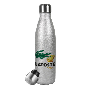 Latoste, Μεταλλικό παγούρι θερμός Glitter Aσημένιο (Stainless steel), διπλού τοιχώματος, 500ml