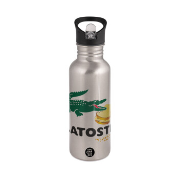 Latoste, Water bottle Silver with straw, stainless steel 600ml