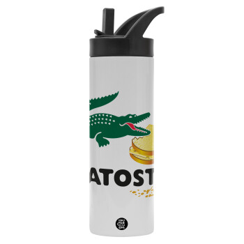 Latoste, Metallic thermos bottle with straw & handle, stainless steel (Stainless steel 304), double-walled, 600ml.