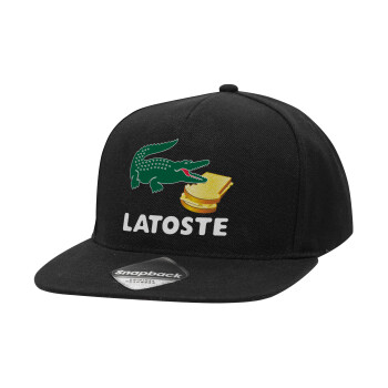 Latoste, Adult Flat Snapback Hat Black, (100% COTTON TWILL, ADULT, UNISEX, ONE SIZE)