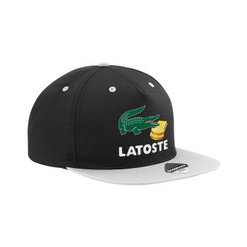 Latoste, Adult Flat Snapback Hat Black/Grey, (100% COTTON TWILL, ADULT, UNISEX, ONE SIZE)