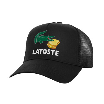 Latoste, Structured Trucker Adult Hat, with Mesh, Black (100% COTTON, ADULT, UNISEX, ONE SIZE)