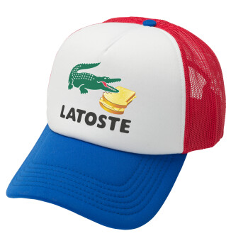 Latoste, Adult Soft Trucker Hat with Red/Blue/White Mesh (POLYESTER, ADULT, UNISEX, ONE SIZE)