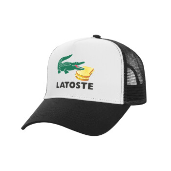 Latoste, Adult Structured Trucker Hat, with Mesh, WHITE/BLACK (100% COTTON, ADULT, UNISEX, ONE SIZE)