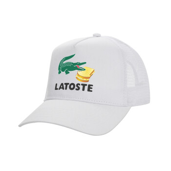 Latoste, Structured Trucker Adult Hat, with Mesh, WHITE (100% COTTON, ADULT, UNISEX, ONE SIZE)