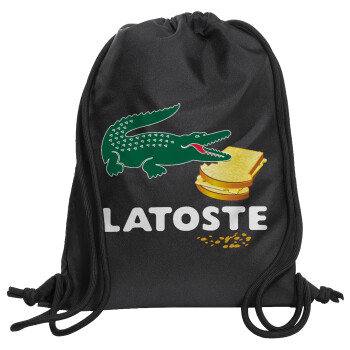 Latoste, Backpack pouch GYMBAG Black, with pocket (40x48cm) & thick cords