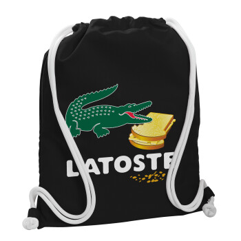 Latoste, Backpack pouch GYMBAG Black, with pocket (40x48cm) & thick white cords