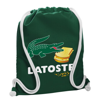 Latoste, Τσάντα πλάτης πουγκί GYMBAG BOTTLE GREEN, με τσέπη (40x48cm) & χονδρά λευκά κορδόνια