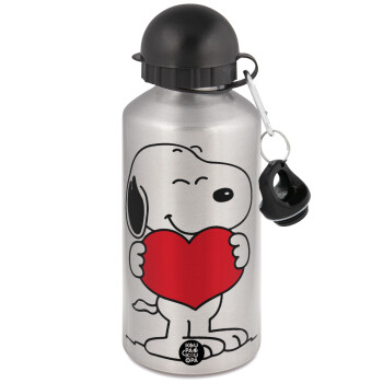 Snoopy takemy heart, Metallic water jug, Silver, aluminum 500ml