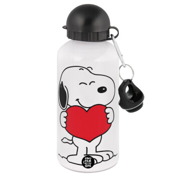 Snoopy takemy heart, Metal water bottle, White, aluminum 500ml