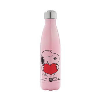 Snoopy takemy heart, Metal mug thermos Pink Iridiscent (Stainless steel), double wall, 500ml