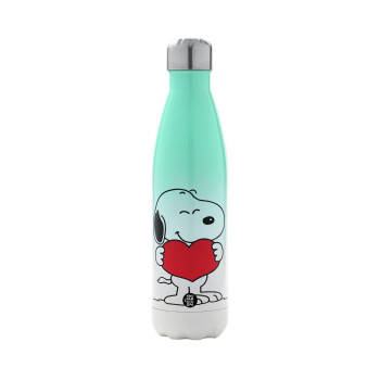 Snoopy takemy heart, Metal mug thermos Green/White (Stainless steel), double wall, 500ml