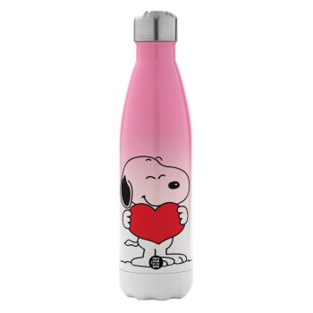 Snoopy takemy heart, Metal mug thermos Pink/White (Stainless steel), double wall, 500ml