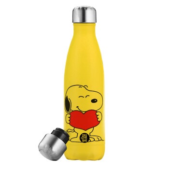 Snoopy takemy heart, Yellow Stainless Steel Metallic Thermos, double-walled, 500ml