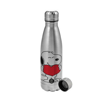 Snoopy takemy heart, Metallic water bottle, stainless steel, 750ml