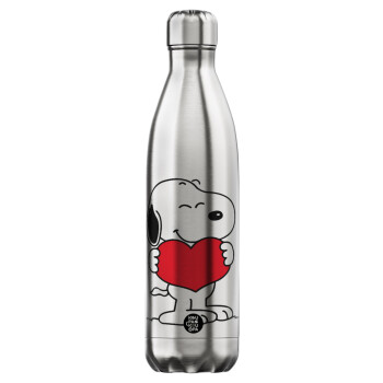 Snoopy takemy heart, Μεταλλικό παγούρι θερμός Inox (Stainless steel), διπλού τοιχώματος, 750ml