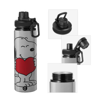 Snoopy takemy heart, Metallic water bottle with safety cap, 850ml aluminum