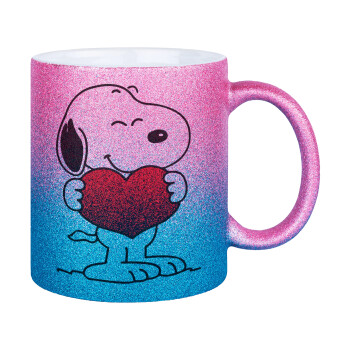 Snoopy takemy heart, Κούπα Χρυσή/Μπλε Glitter, κεραμική, 330ml